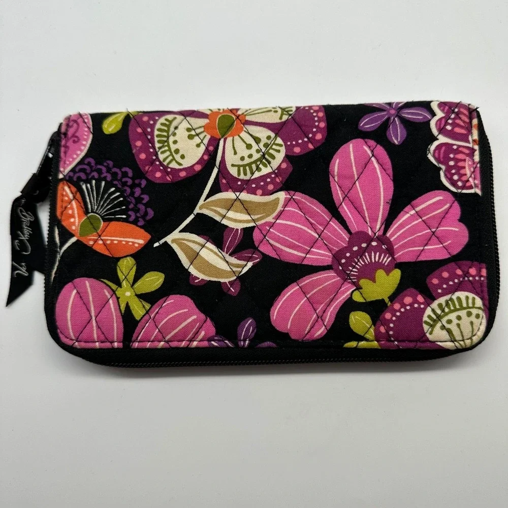 Vera Bradley Wallet Pirouette Pink‎ Black Floral Zip